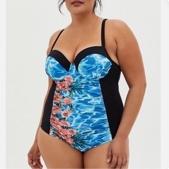 Torrid Underwire UPF 40+ Protection One Piece Push Up Bra Swimsuit - Picture 1 of 5